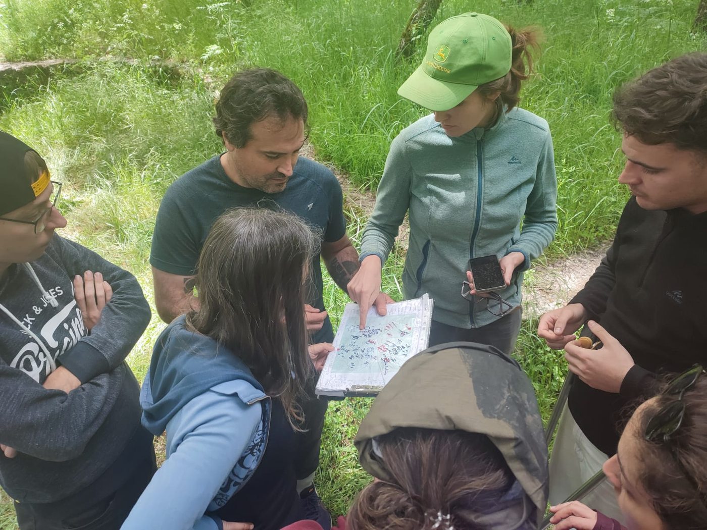 The field team checking sampling locations against the stratified design map